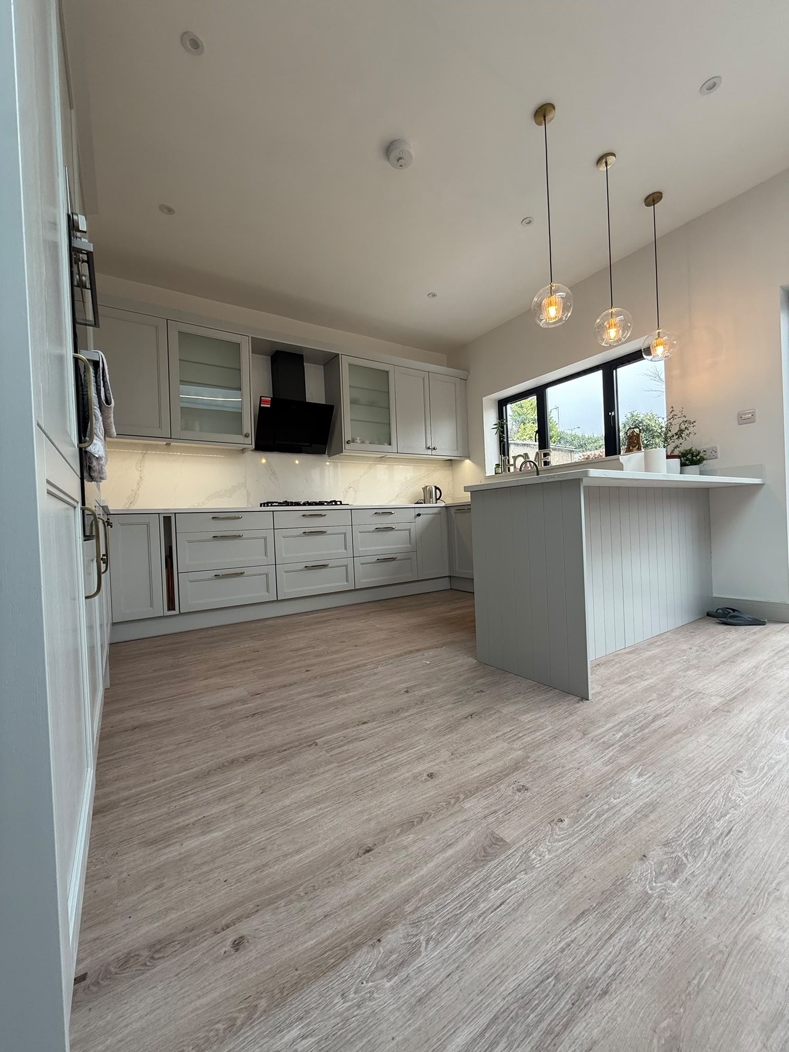 Finished open-plan kitchen in a Rugby rear extension